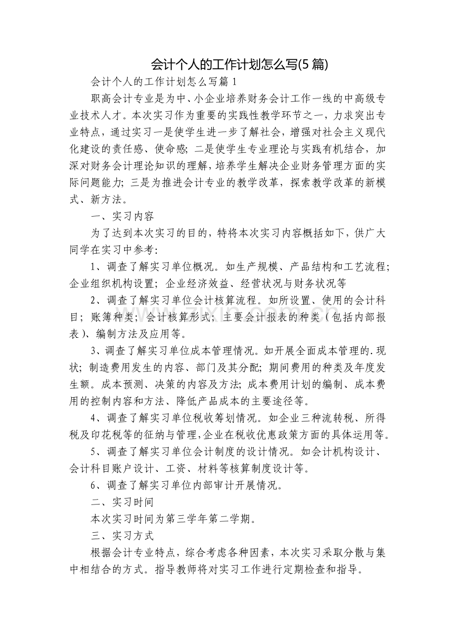 会计个人的工作计划怎么写(5篇).docx_第1页