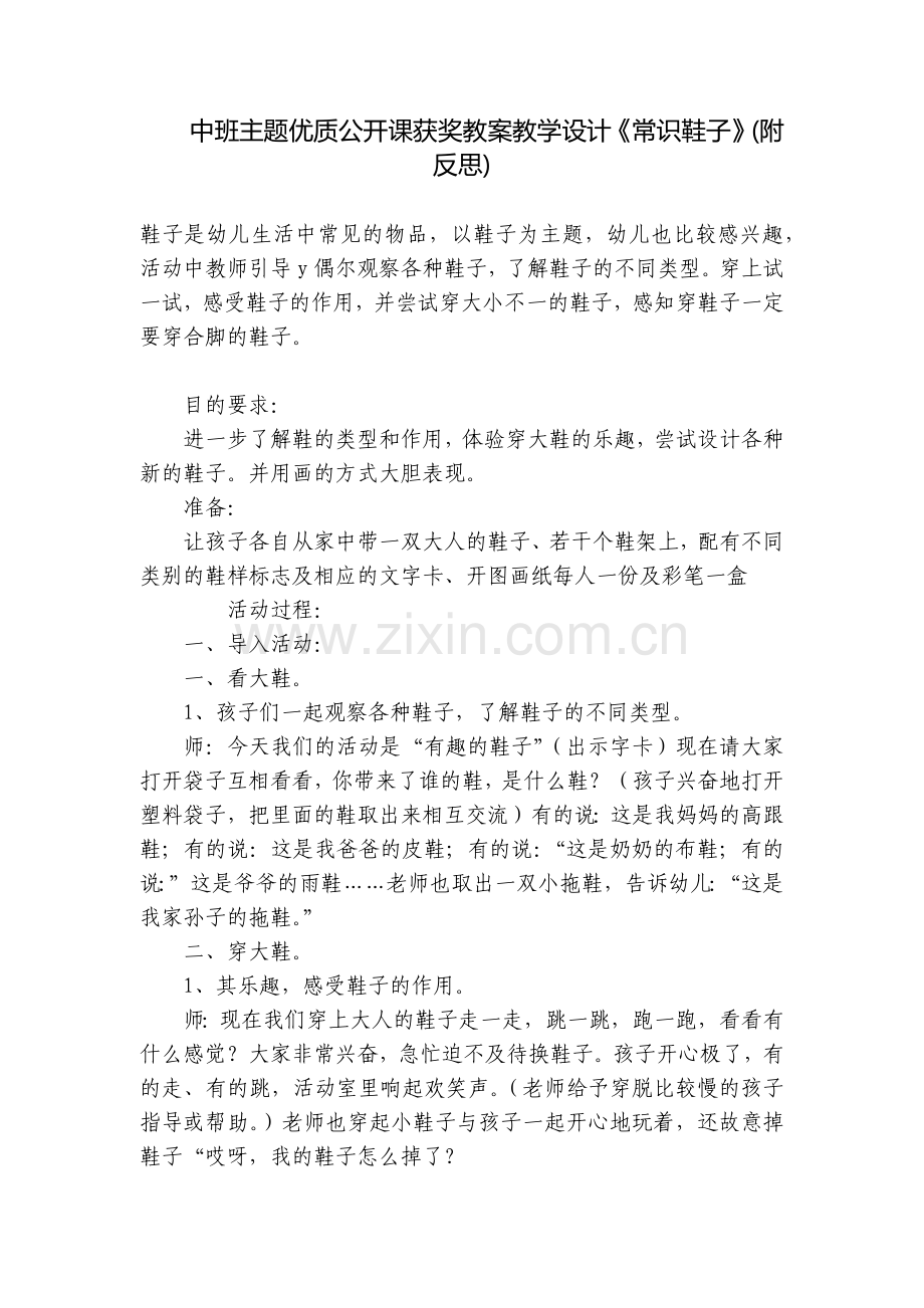 中班主题优质公开课获奖教案教学设计《常识鞋子》(附反思).docx_第1页