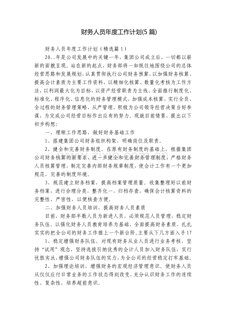 财务人员年度工作计划(5篇).docx_第1页
