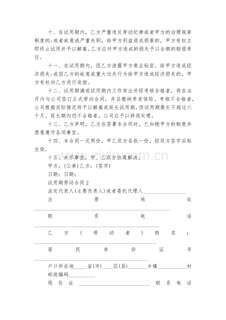 试用期劳动标准版合同协议5篇.docx_第2页