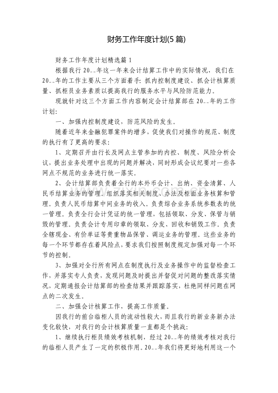 财务工作年度计划(5篇).docx_第1页