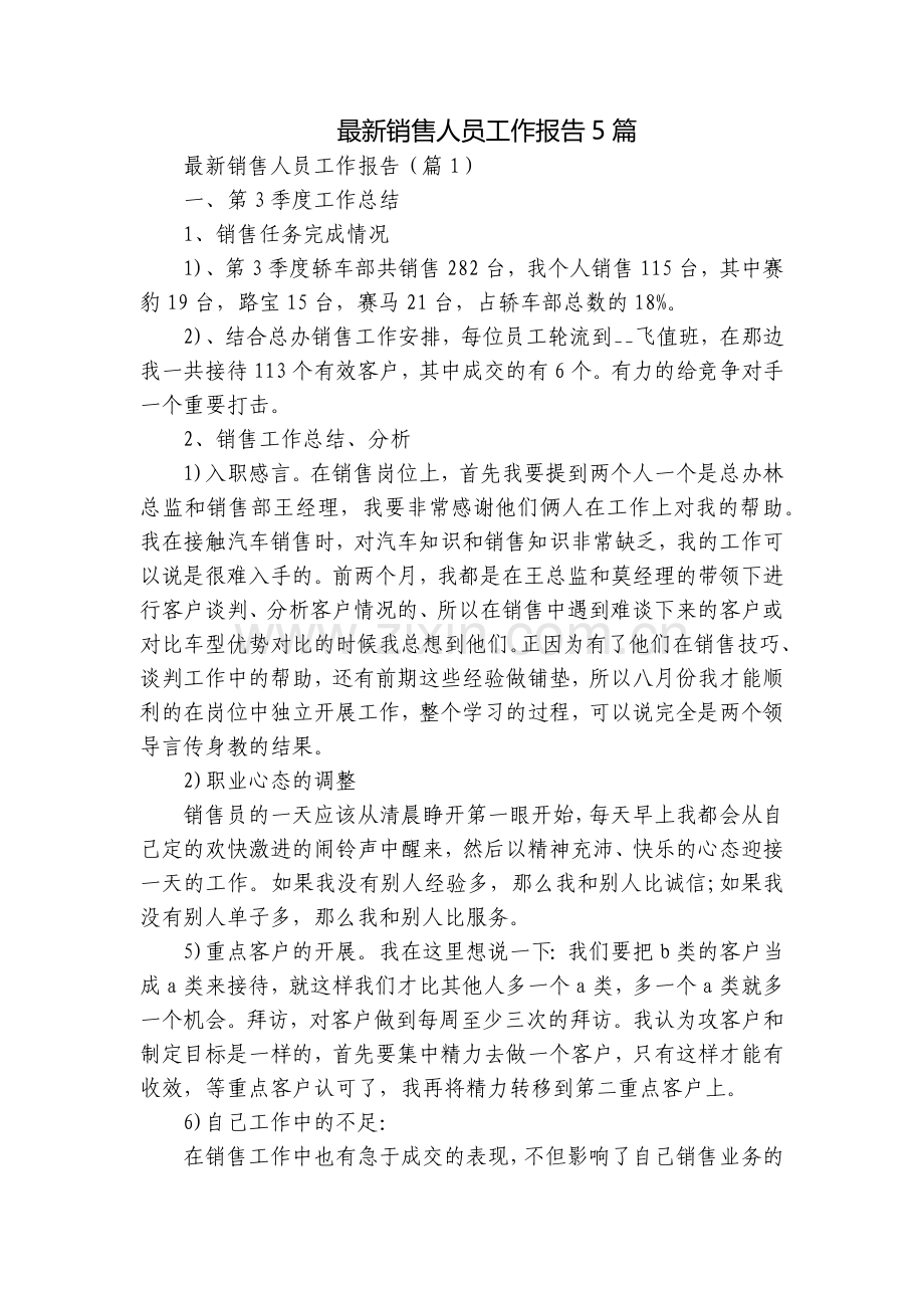 销售人员工作报告5篇.docx_第1页