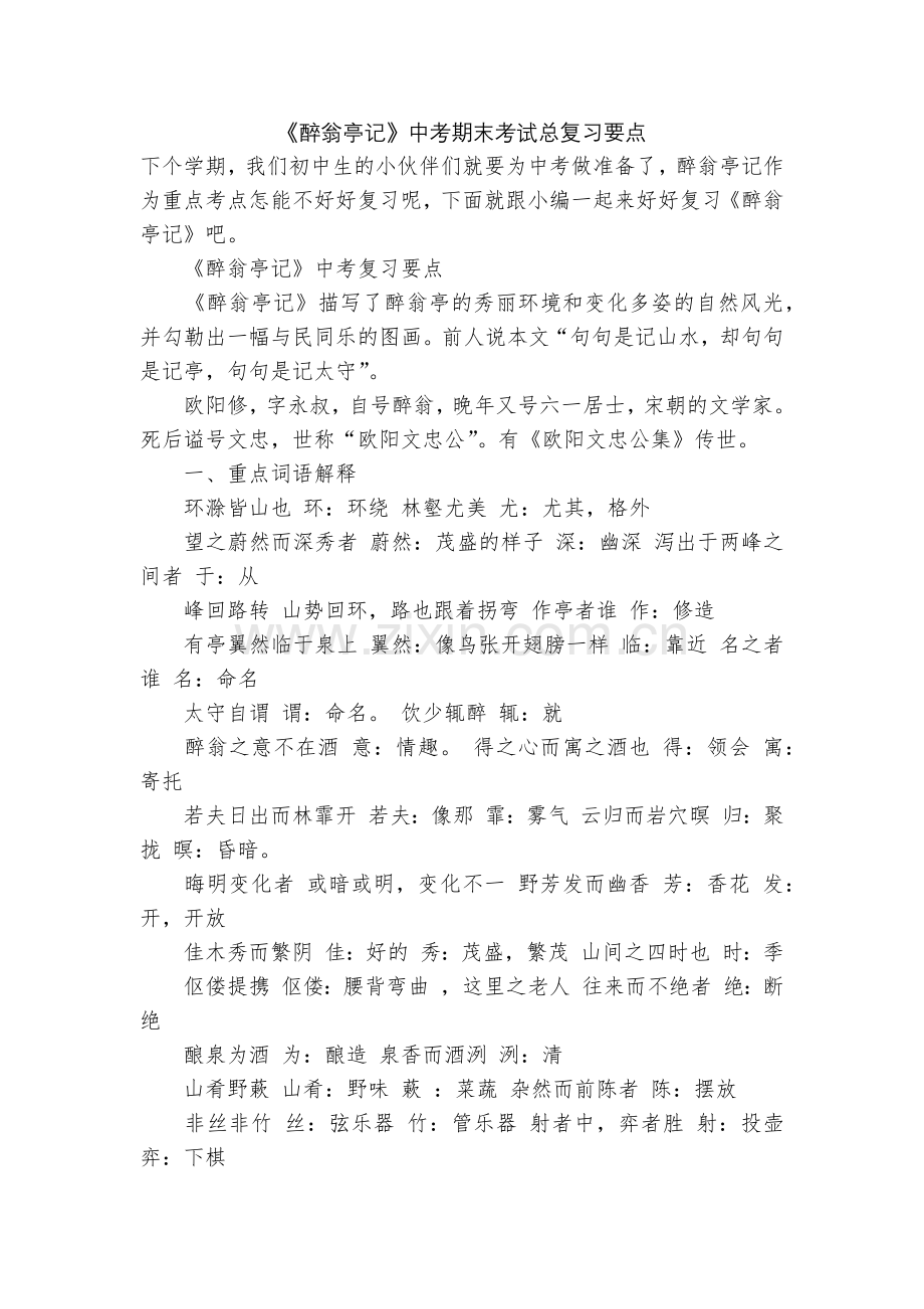 《醉翁亭记》中考期末考试总复习要点.docx_第1页