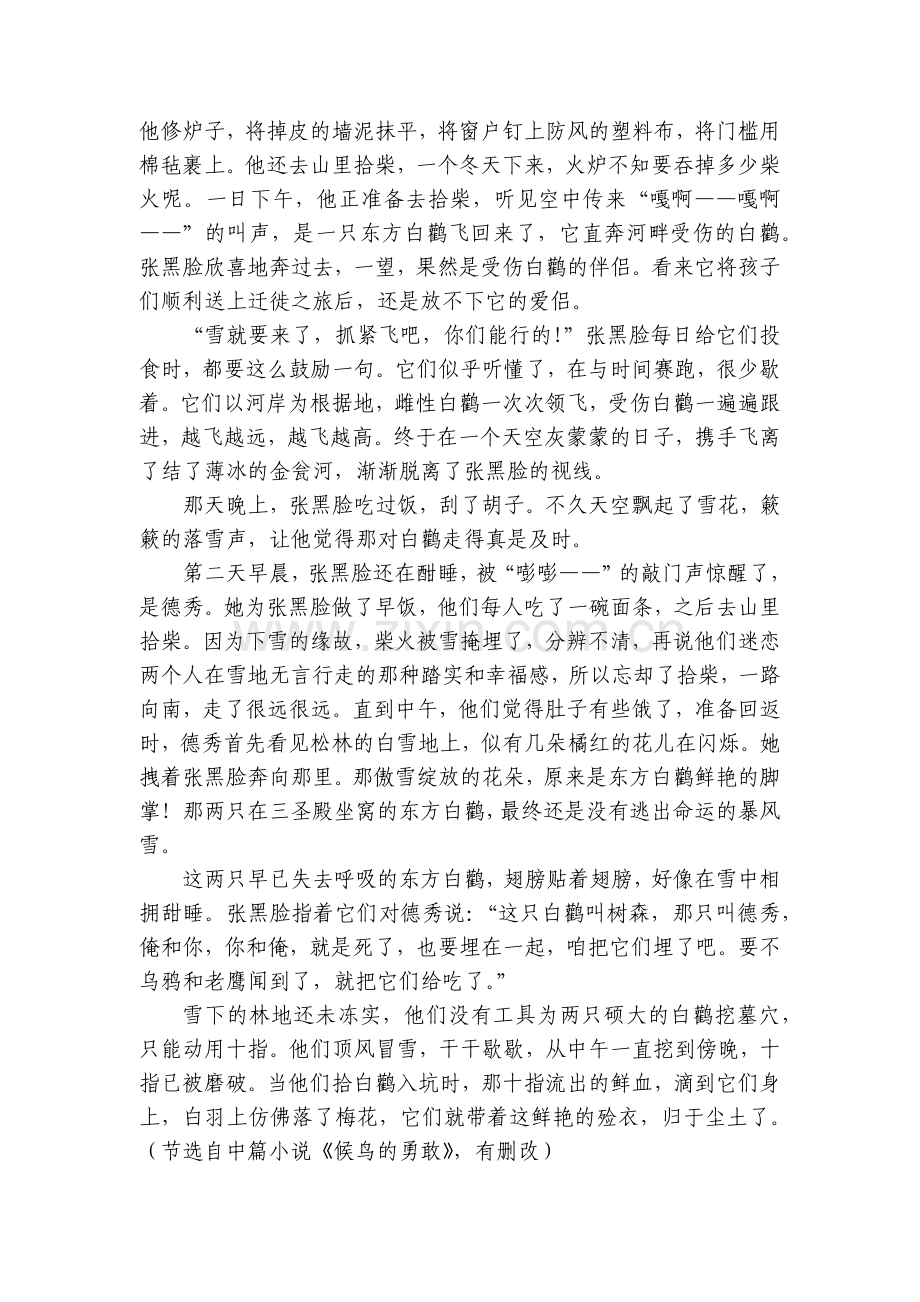 候鸟的勇敢语文阅读理解专项训练试题答案.docx_第2页