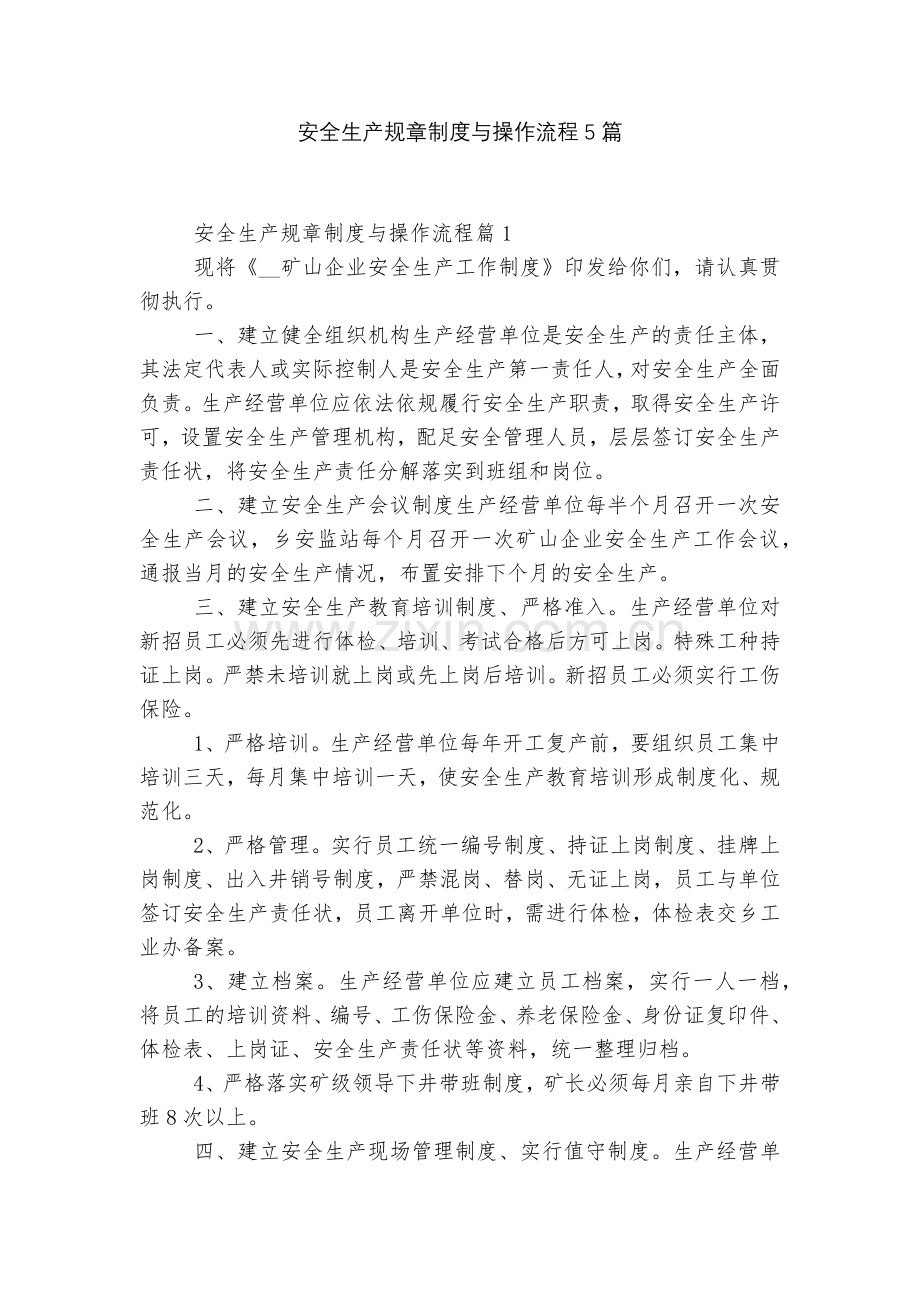 安全生产规章制度与操作流程5篇.docx_第1页