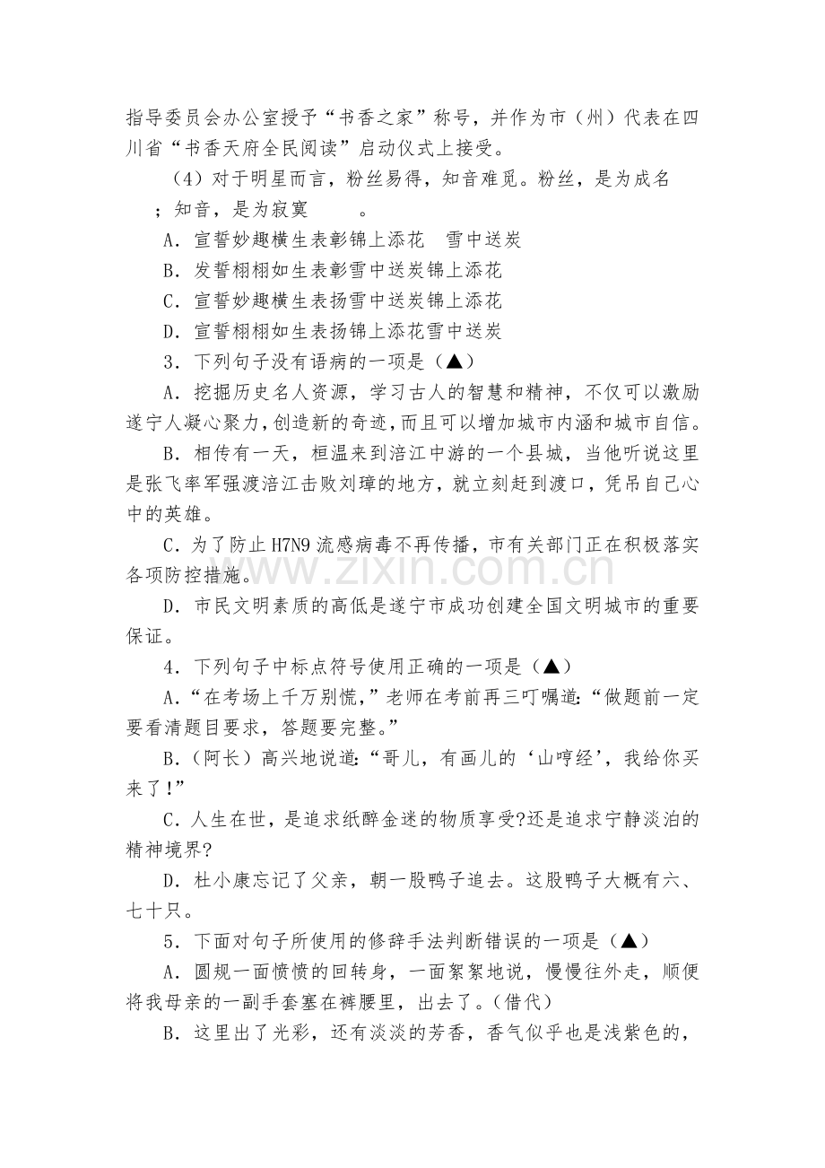 四川遂宁市中考语文试卷详解--部编人教版九年级总复习.docx_第2页