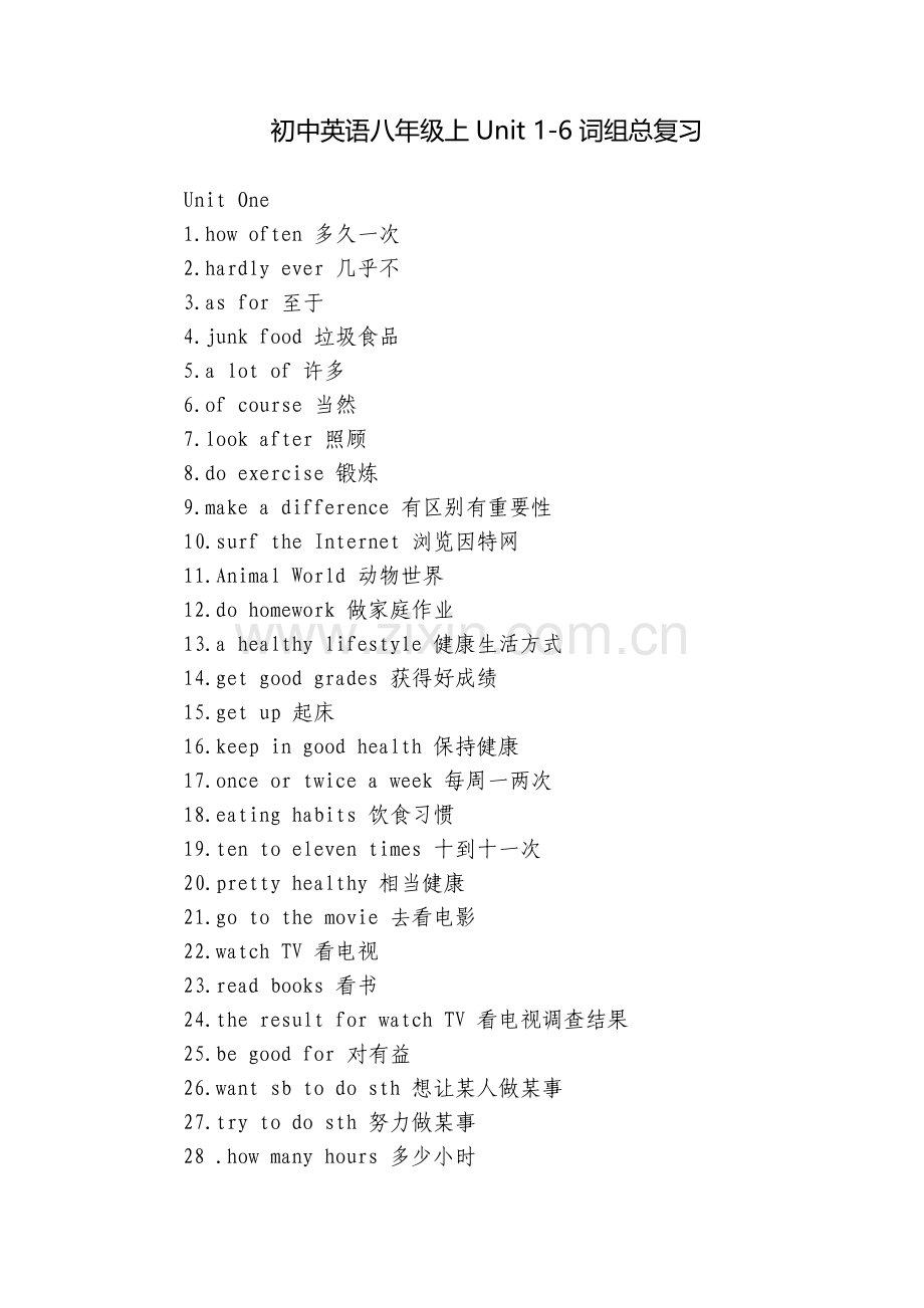 初中英语八年级上Unit-1-6词组总复习.docx_第1页