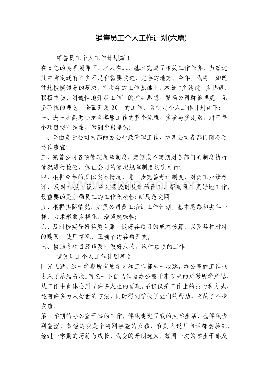 销售员工个人工作计划(六篇).docx_第1页