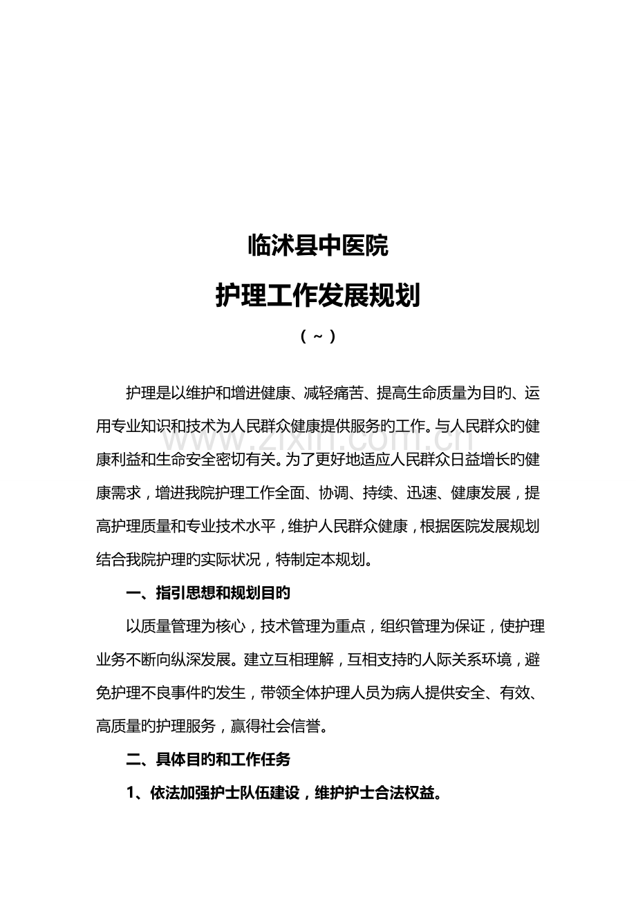 临沭县中医院护理工作发展规划方案.docx_第1页