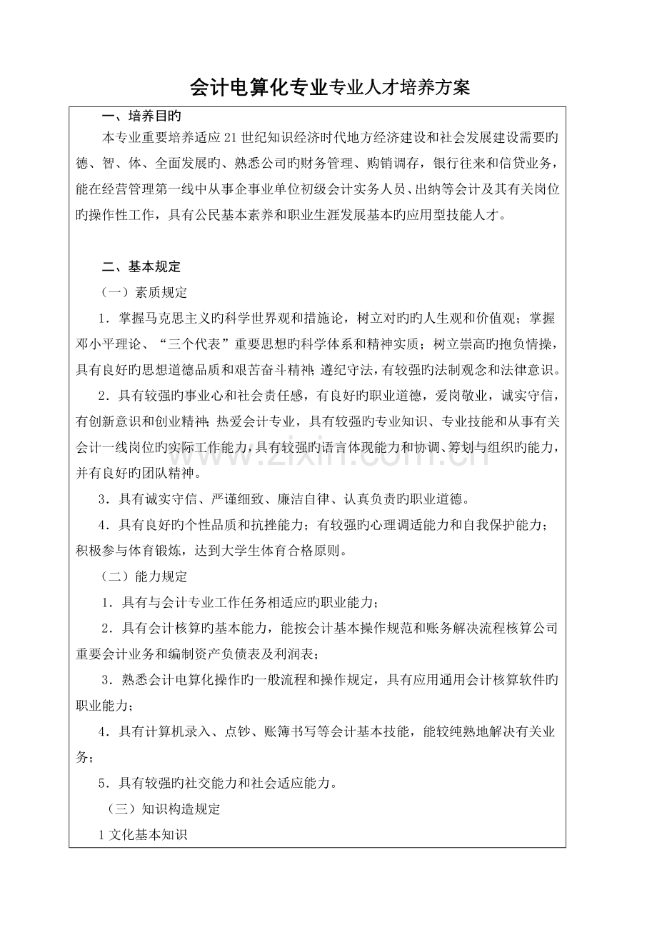 三专科电算化会计专业人才培养方案.docx_第1页