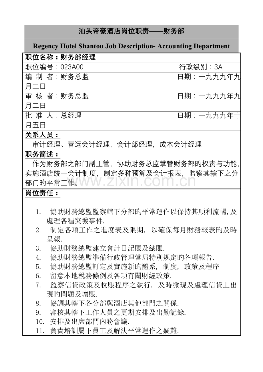汕头帝豪连锁酒店岗位基本职责财务部.docx_第1页