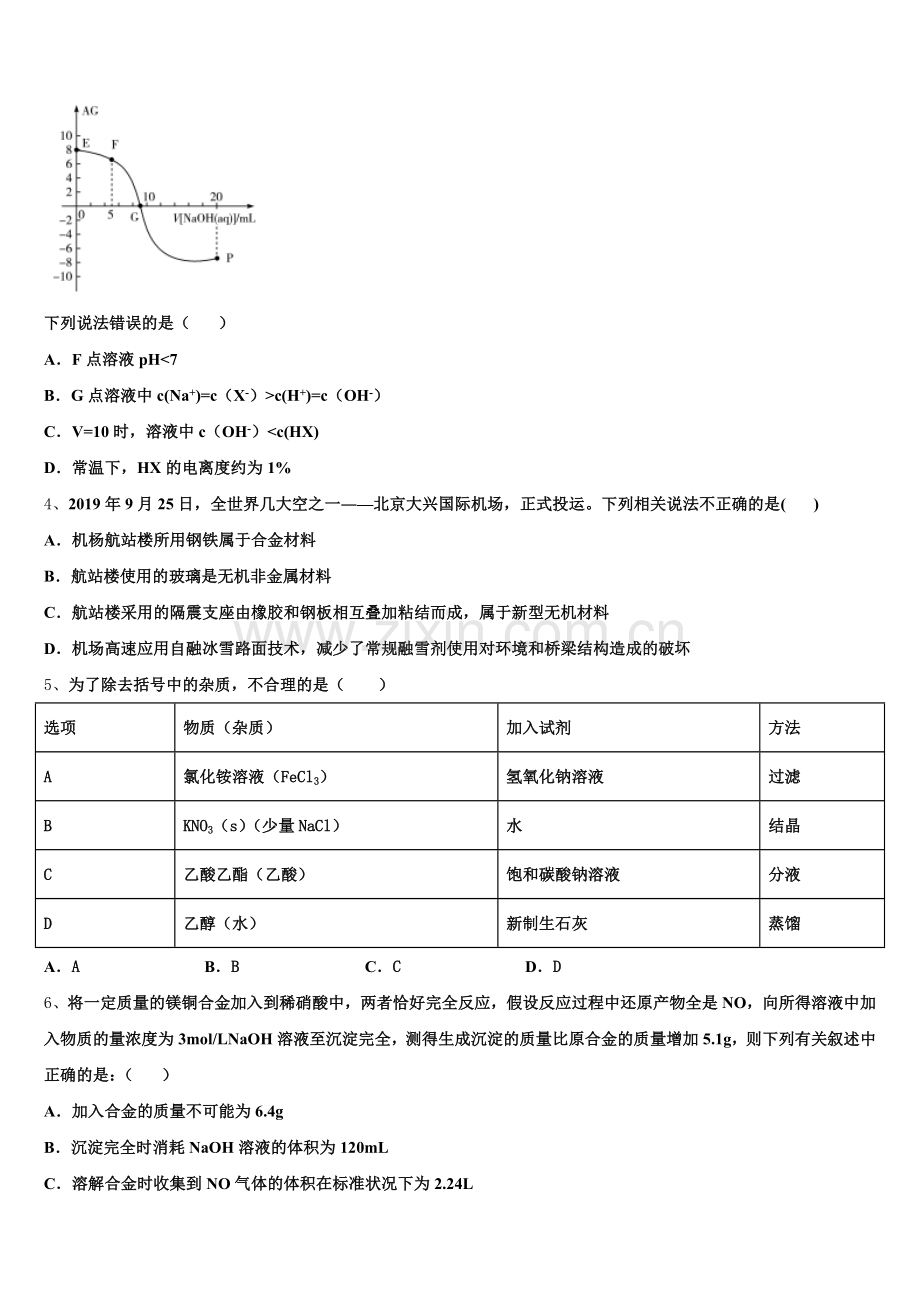 2026年广东省茂名市实验中学高三下学期第一次联考（2月）化学试题含解析.doc_第2页
