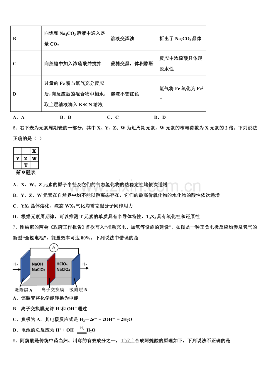 2026年江西省南昌市南昌县莲塘第一中学高三下学期考前模拟考试化学试题含解析.doc_第2页