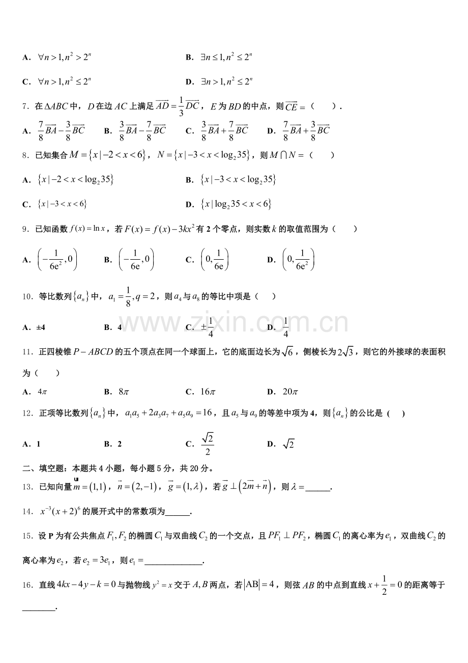 甘肃省会宁县2026届高三下-第三学段考试数学试题试卷含解析.doc_第2页