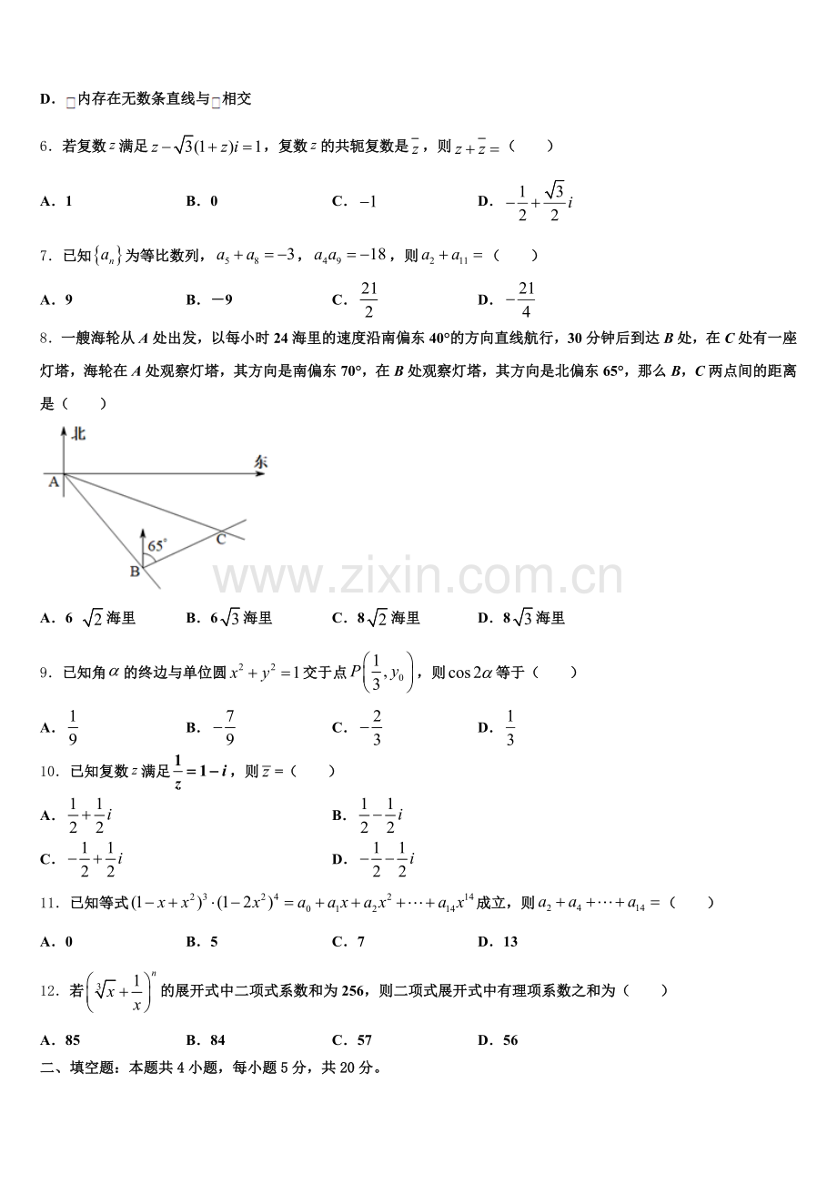 2025-2026学年江西省宜春第九中学高三3月网上模拟考试数学试题含解析.doc_第2页