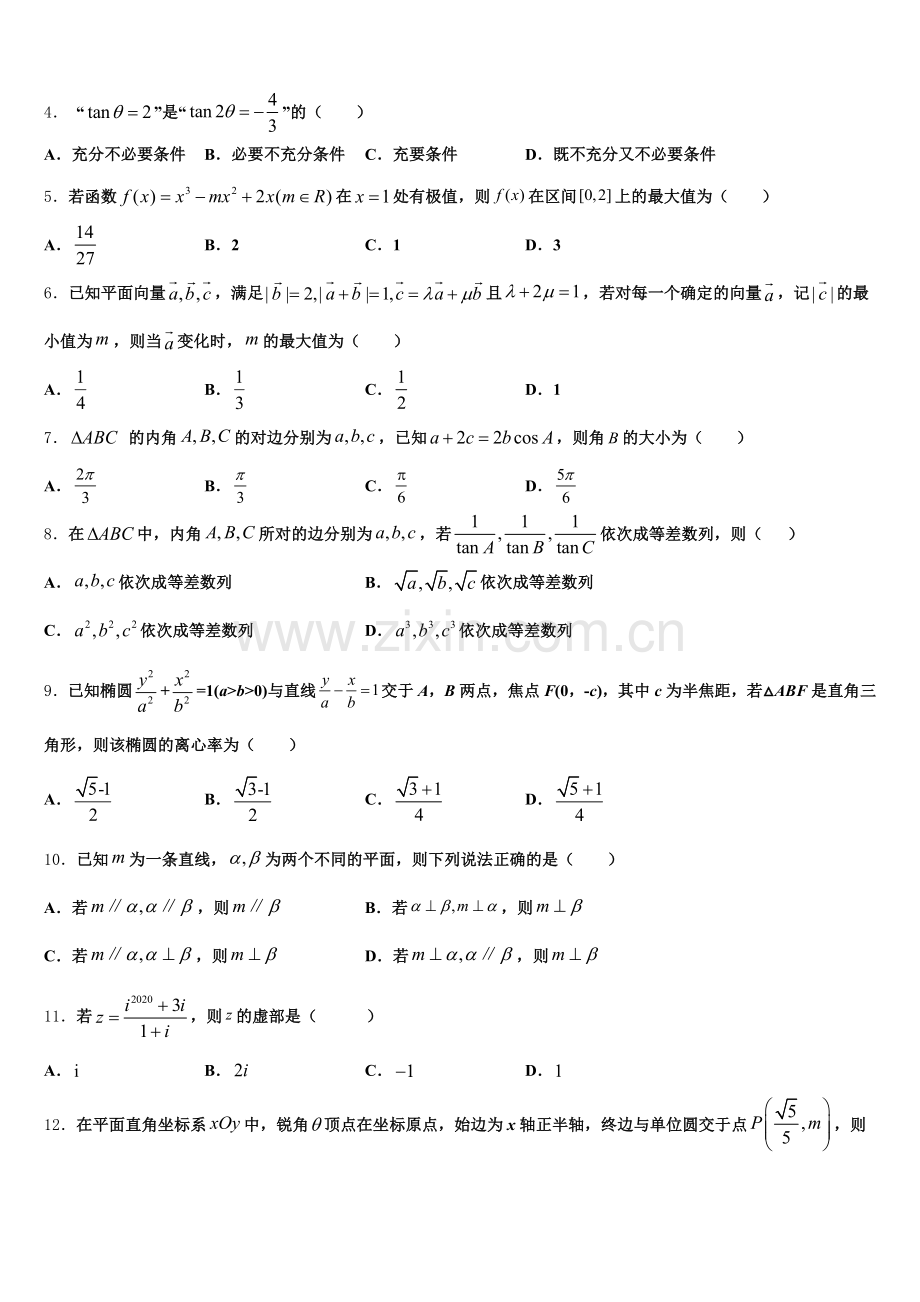 2026年安徽省程集中学高三下学期阶段性测评（期中）数学试题含解析.doc_第2页