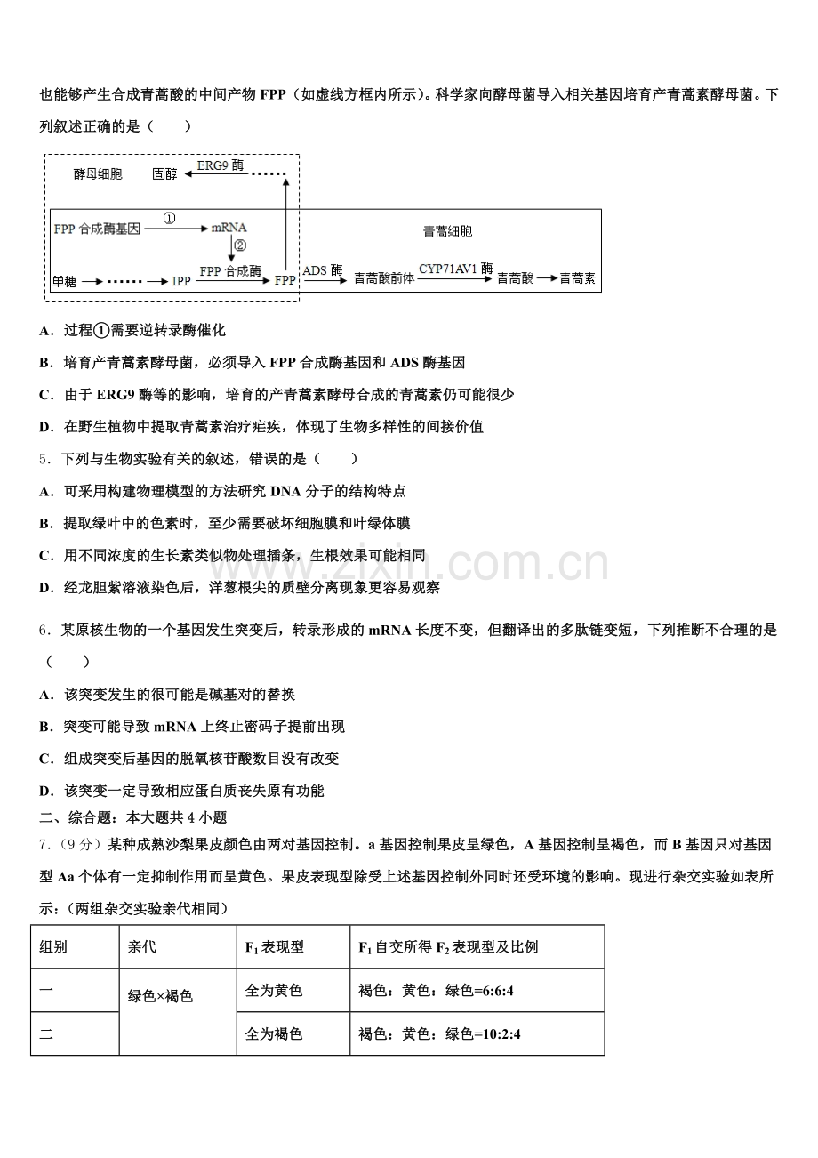 云南省大理州南涧县民族中学2026年高三生物试题下学期第一次月考生物试题含解析.doc_第2页