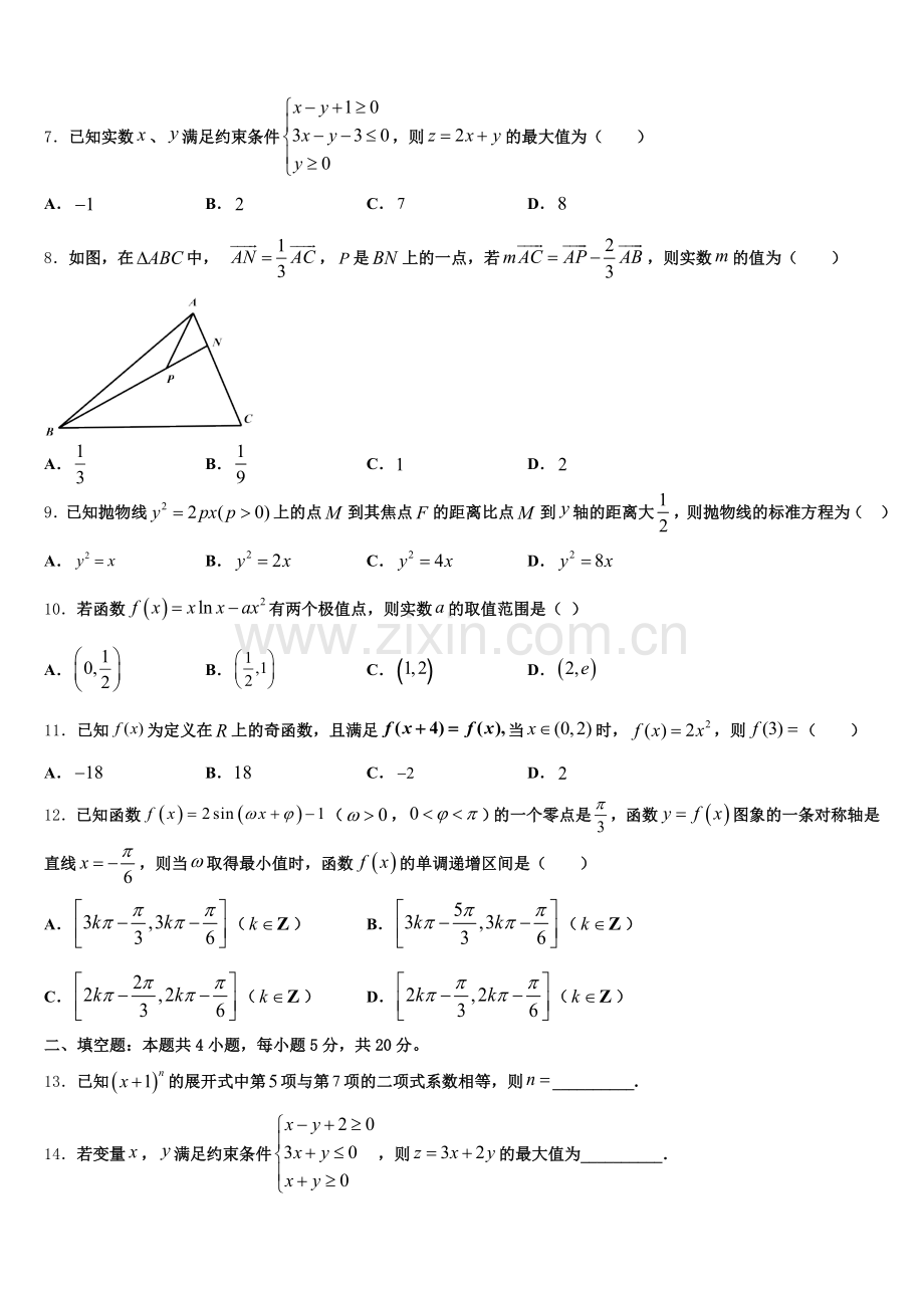 2026届河北省冀州市中学高三（承智班）下学期第一次月考数学试题含解析.doc_第2页