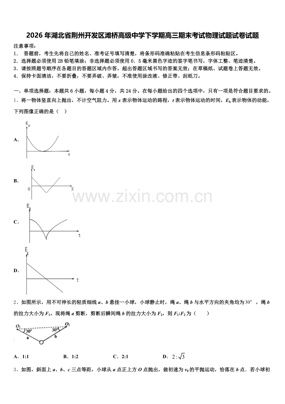 2026年湖北省荆州开发区滩桥高级中学下学期高三期末考试物理试题试卷试题含解析.doc_第1页