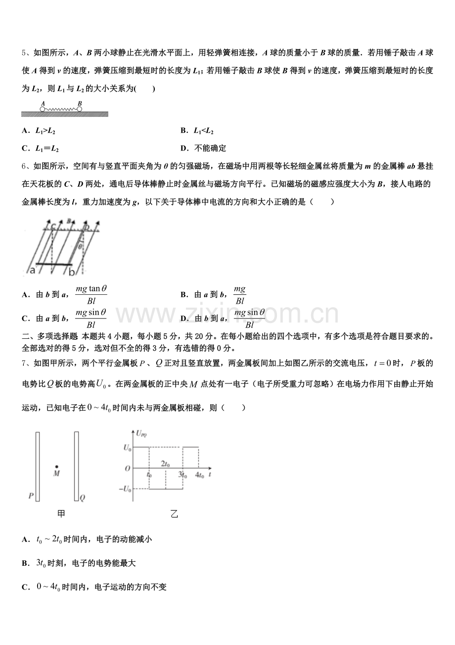 广东第二师范学院番禺附属中学2026届高三（实验班）下学期第一次质检物理试题试卷含解析.doc_第2页