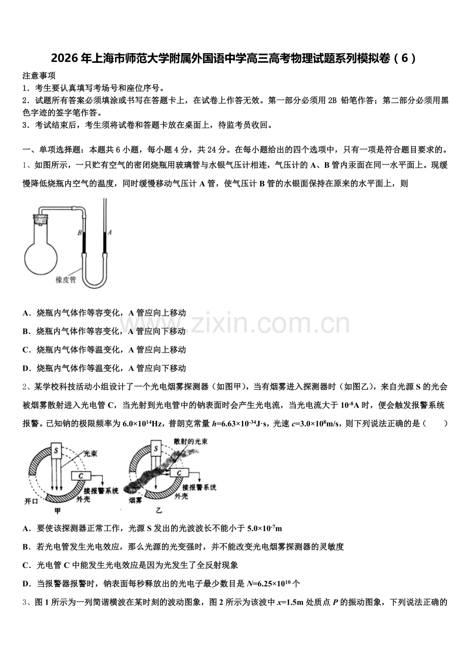 2026年上海市师范大学附属外国语中学高三高考物理试题系列模拟卷（6）含解析.doc_第1页