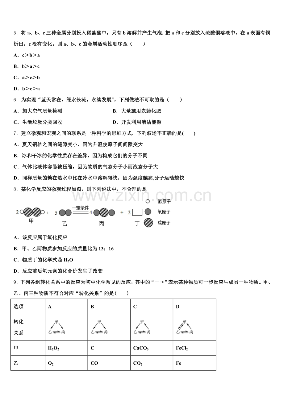 2026届广东省云浮达标名校初三下学期开学检测试题（线上）化学试题含解析.doc_第2页
