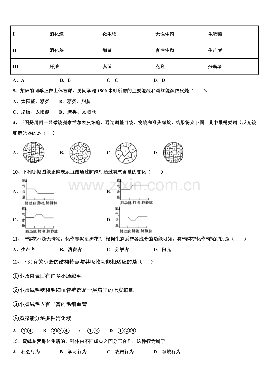 江西省南昌市进贤县达标名校2025-2026学年初三入学摸底考试生物试题含解析.doc_第2页