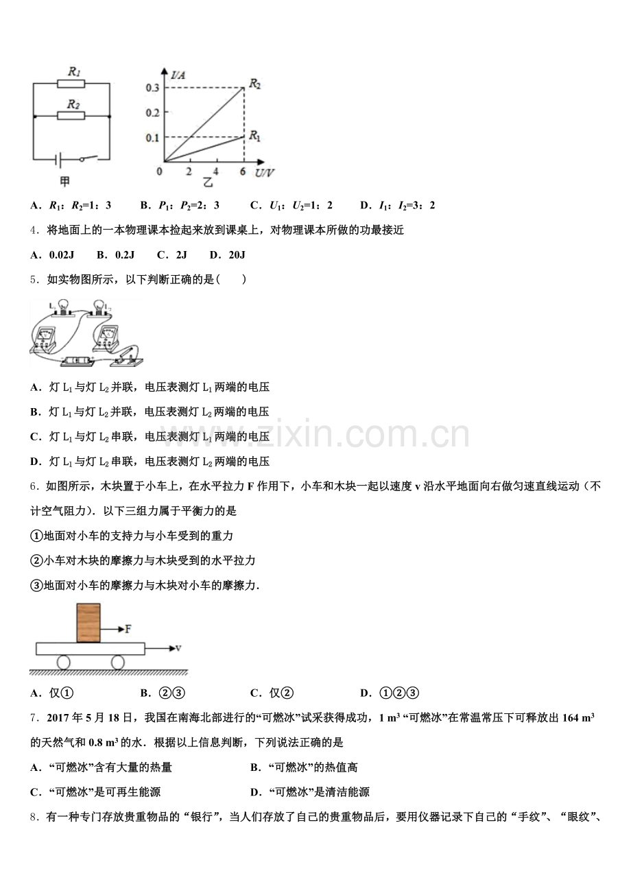 2025-2026学年湖南省长沙市西雅中学初三第二轮复习测试卷物理试题（一）含解析.doc_第2页