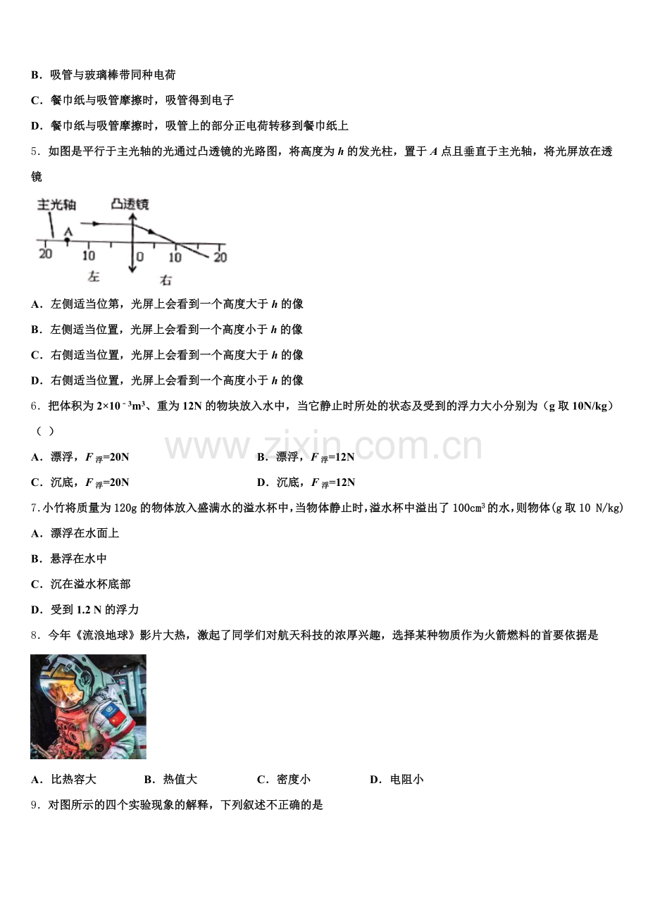 山东省日照市实验中学2026届初三第一次诊断考试物理试题理试题含解析.doc_第2页