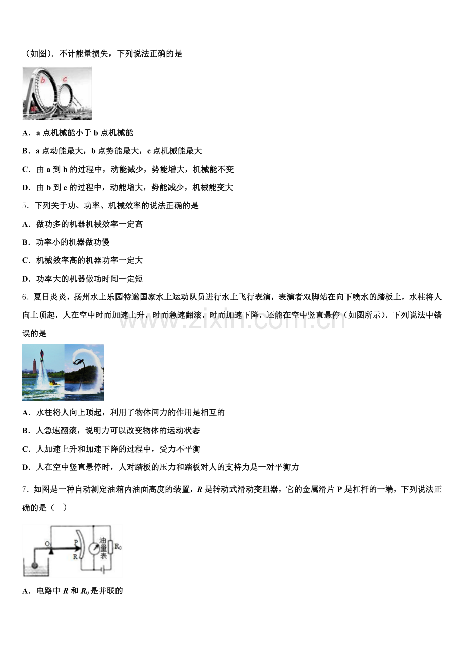 2026年山东省青岛市城阳区第九中学初三下学期第八次月考物理试题含解析.doc_第2页
