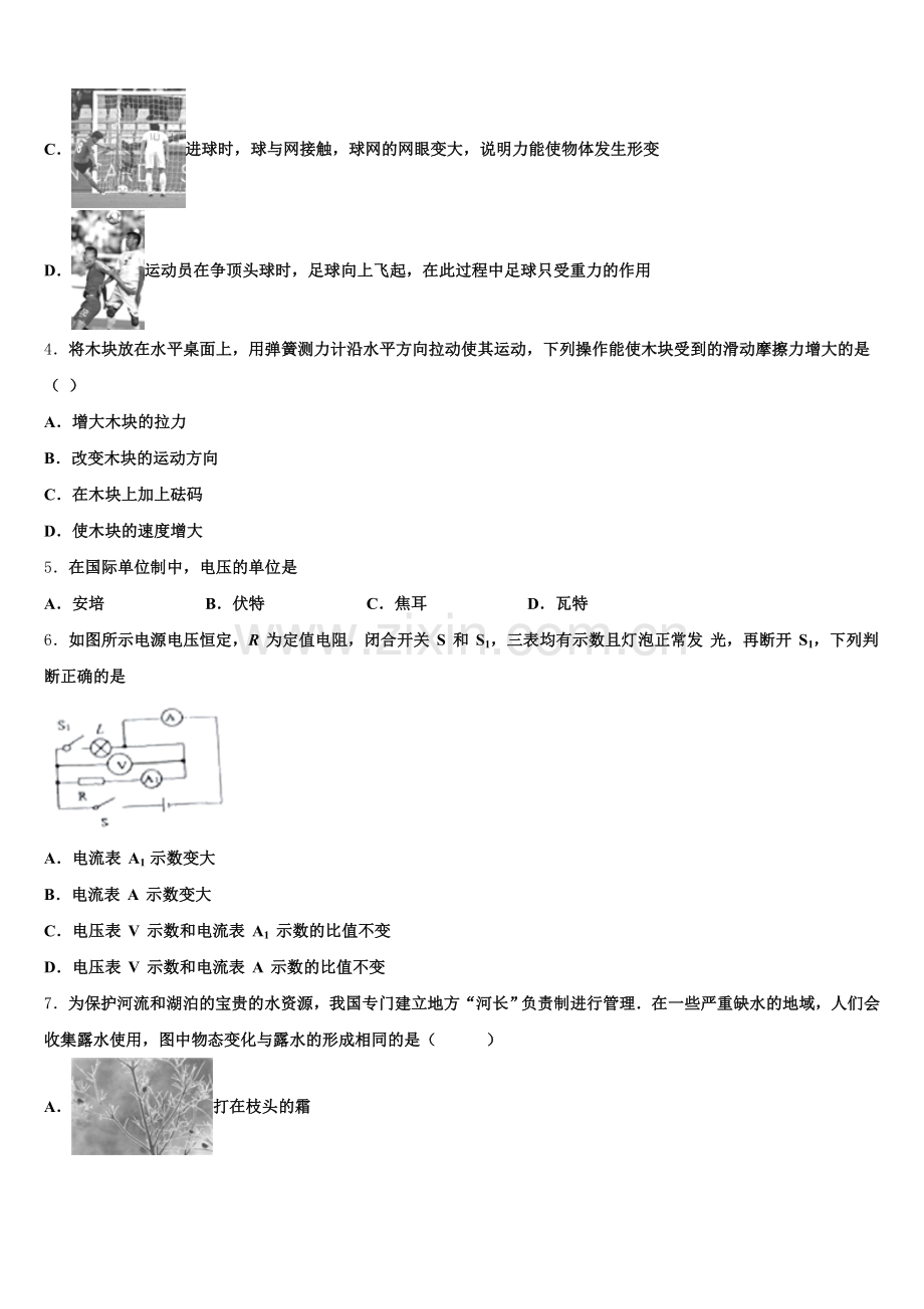 2026届黑龙江省八五八农场校初三1月调研测试物理试题文试题含解析.doc_第2页