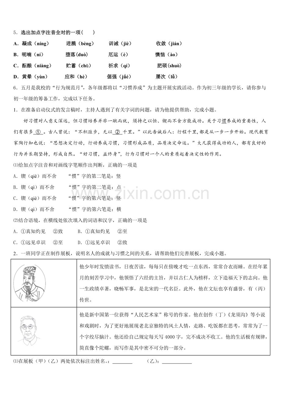 2026年湖南省岳阳汨罗市弼时片达标名校初三（下）第2次月考语文试题含解析.doc_第2页