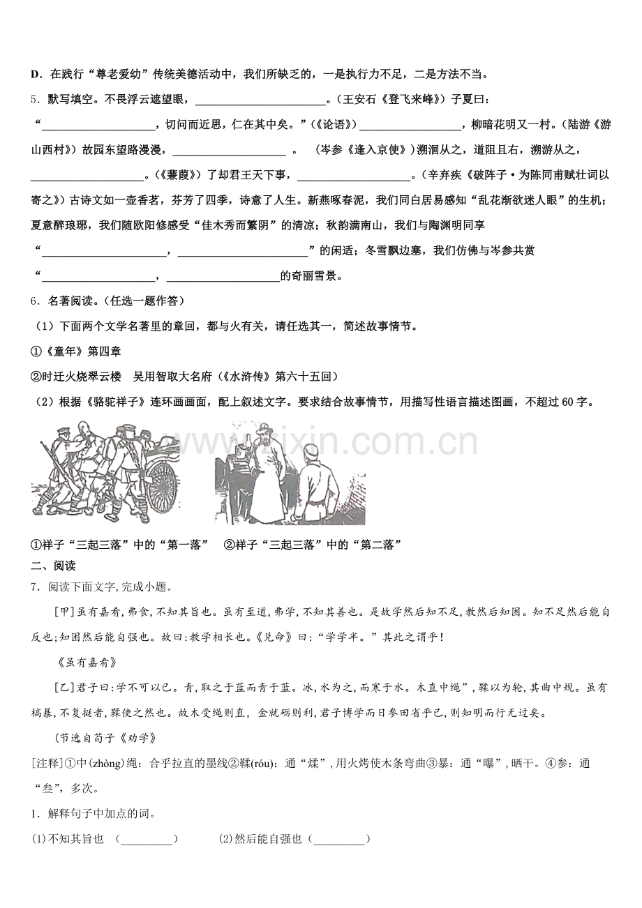 2026年河北省邯郸市馆陶县魏僧寨中学中考压轴考试语文试题含解析.doc_第2页