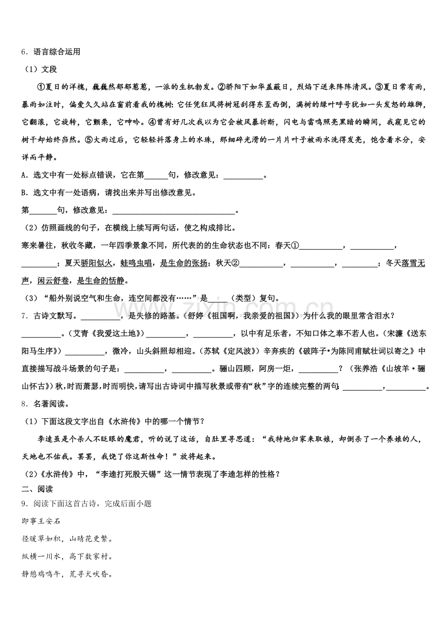 2025-2026学年四川省遂宁七校联考普通高中毕业班质量检查语文试题文试题含解析.doc_第2页