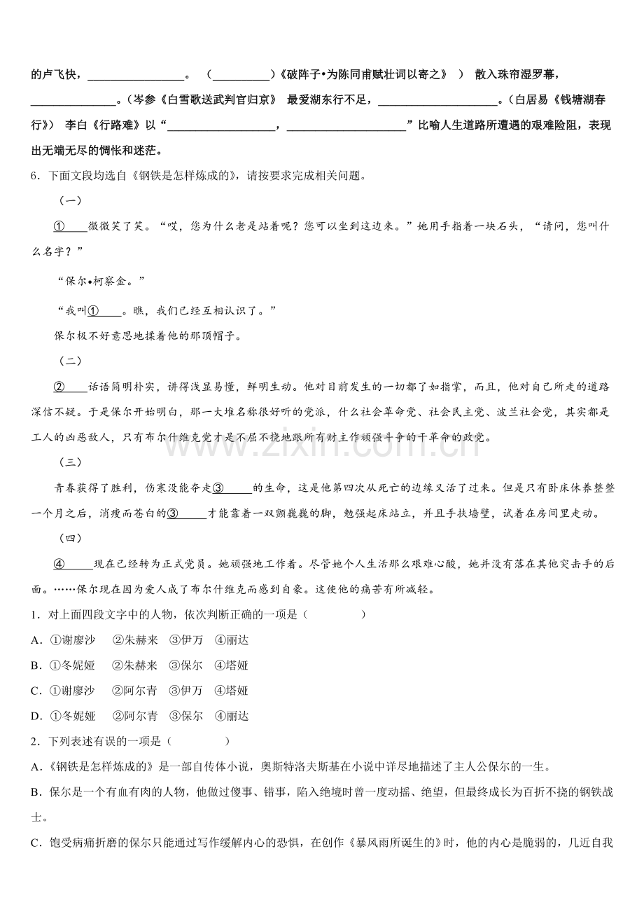 2026届上海市浦东新区第四署初三“零诊”（4月）考试语文试题含解析.doc_第2页