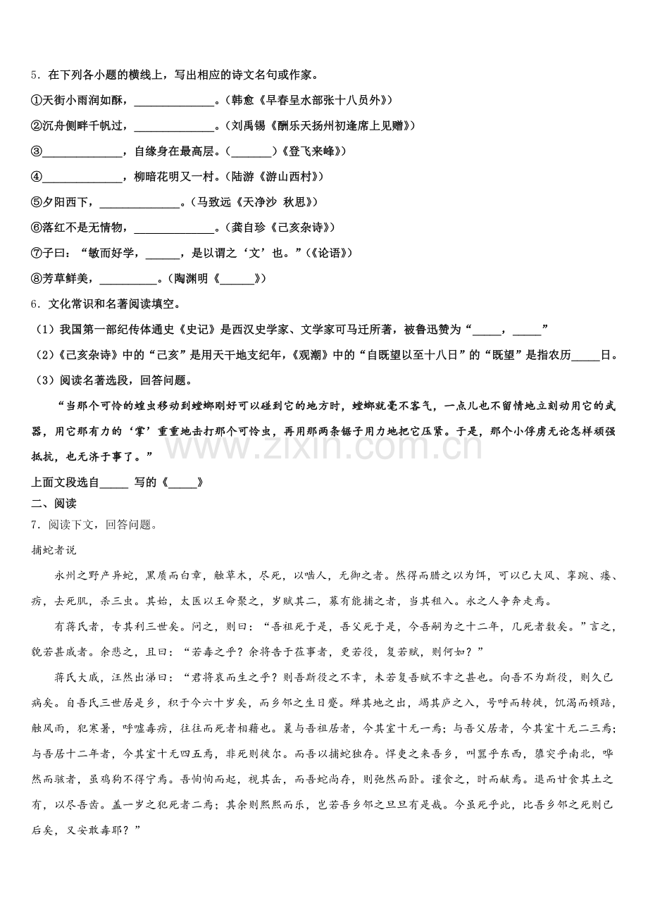 2026届山东省日照实验中学高中毕业班初三第二次调研测试语文试题含解析.doc_第2页