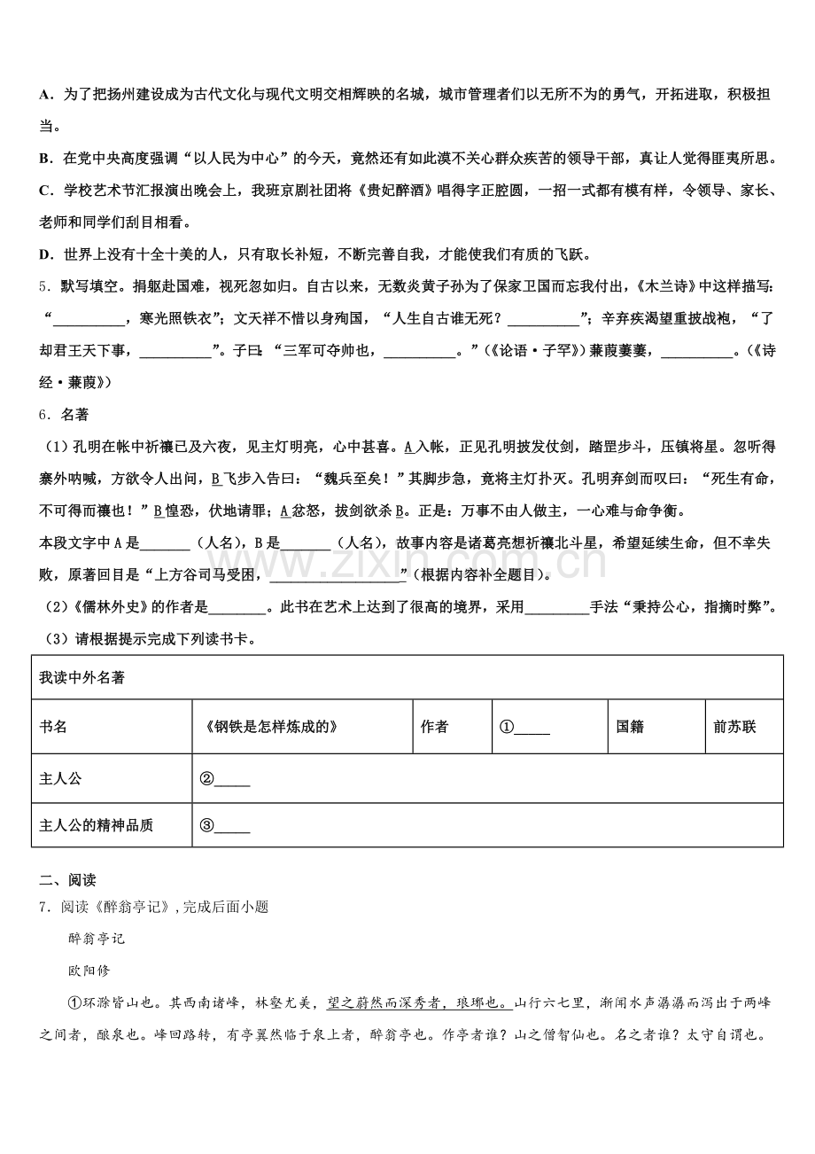 宜宾市2025-2026学年初三中考考前质量监测（二）语文试题含解析.doc_第2页