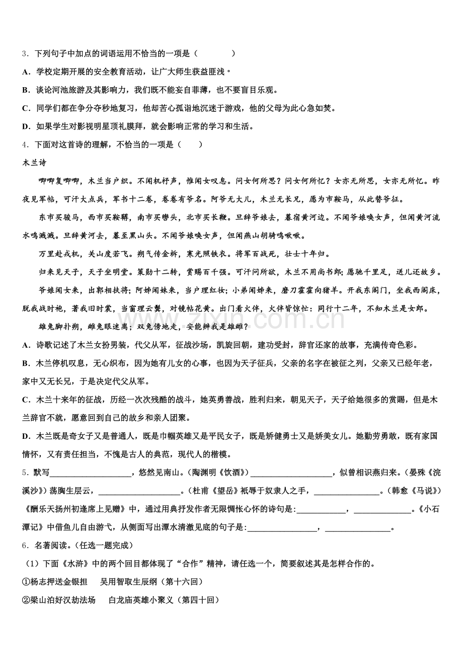 2025-2026学年江苏省连云港市海州区四校初三二模语文试题（二）含解析.doc_第2页