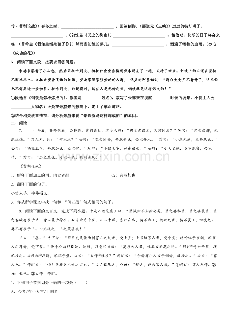山东省临沭县第五初级中学2025-2026学年初三下学期第八次月考语文试题试卷含解析.doc_第2页