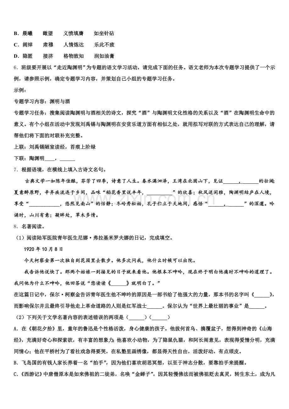 2025-2026学年广东省湛江市三校初三模拟检测试题（一）语文试题含解析.doc_第2页