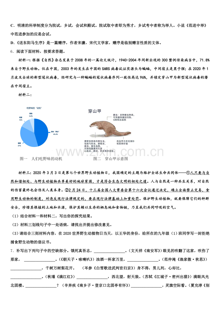 2026届广东省梅县松口中学初三年级第二学期自主检测试题（2）语文试题含解析.doc_第2页