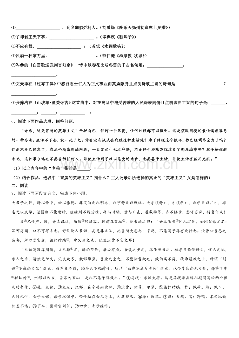 2026年新疆乌鲁木齐市第六十五中学中考语文试题5月冲刺题含解析.doc_第2页