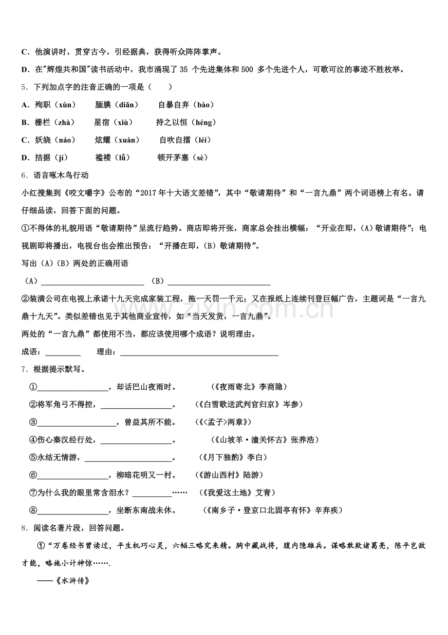2026年山东省济南市市中学区重点达标名校中考语文试题（语文试题）预测押题密卷I卷（全国1卷）含解析.doc_第2页