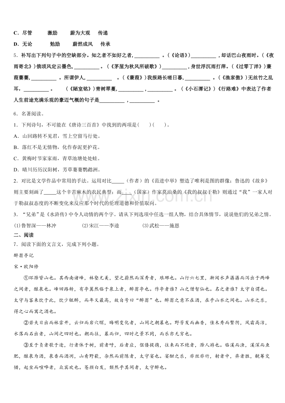 河北省石家庄市石家庄外国语校2026年初三下学期模拟（六）语文试题含解析.doc_第2页