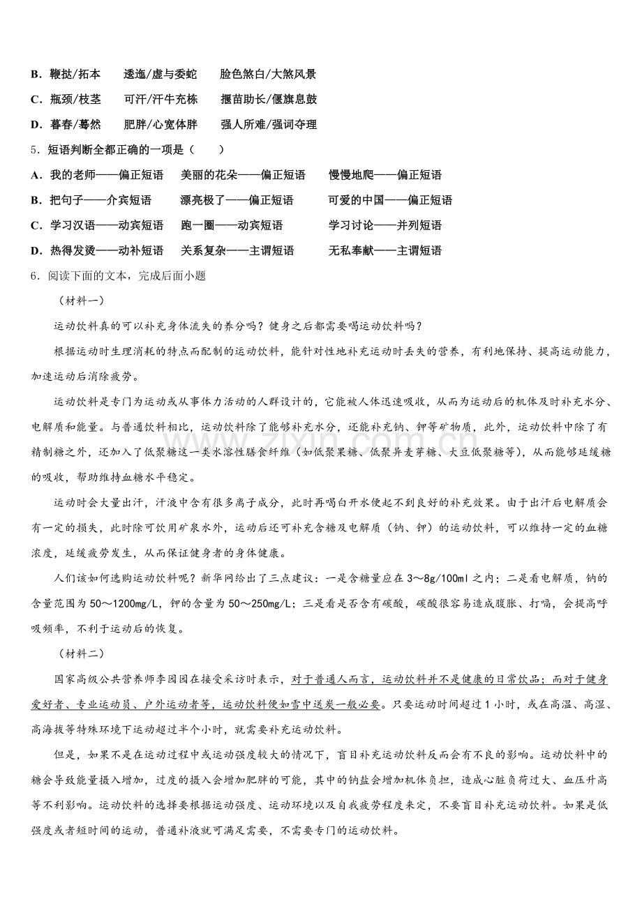 2025-2026学年广东省汕头市潮南区司马浦镇重点中学初三第三次统一检测试题语文试题含解析.doc_第2页