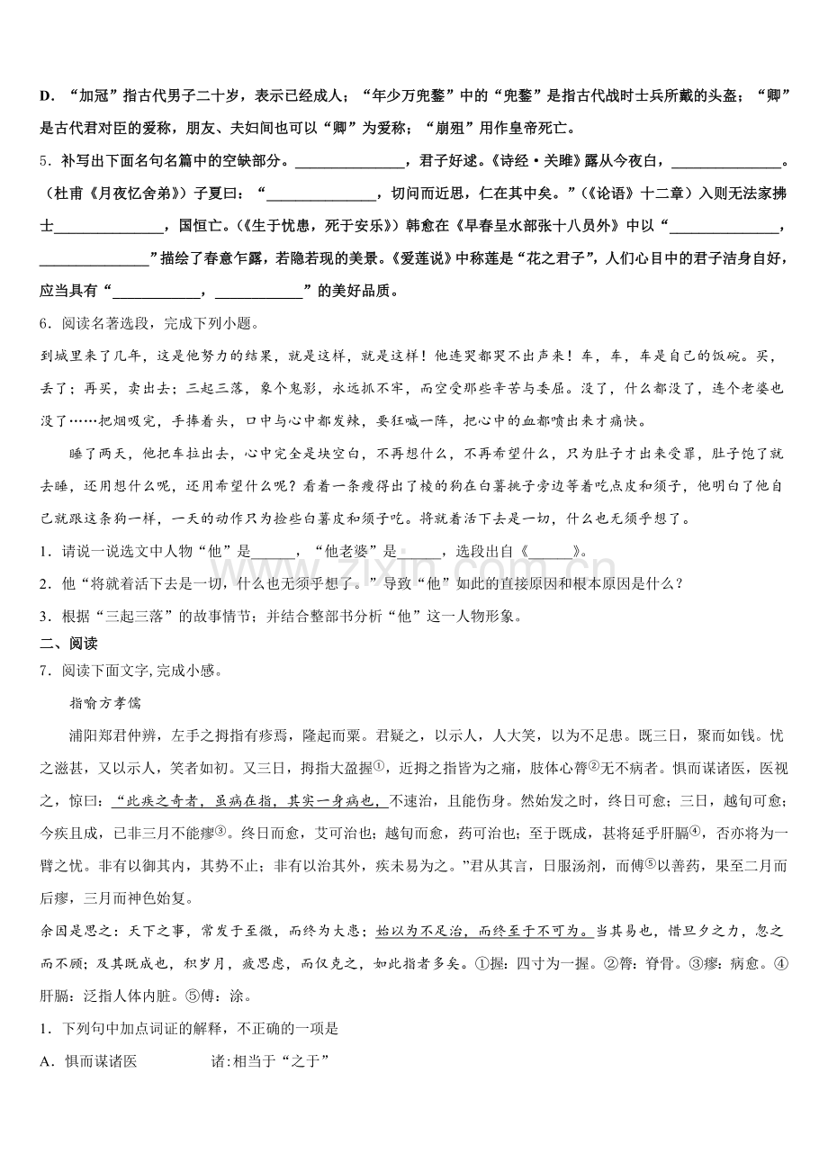 山东省枣庄市薛城区2026年初三下学期第一次调研考试语文试题试卷含解析.doc_第2页