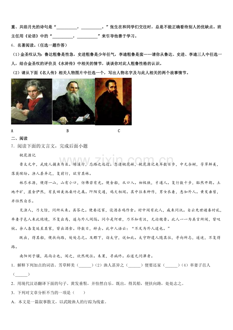 福建省平和第一中学达标名校2026届初三3月中考模拟语文试题含解析.doc_第2页