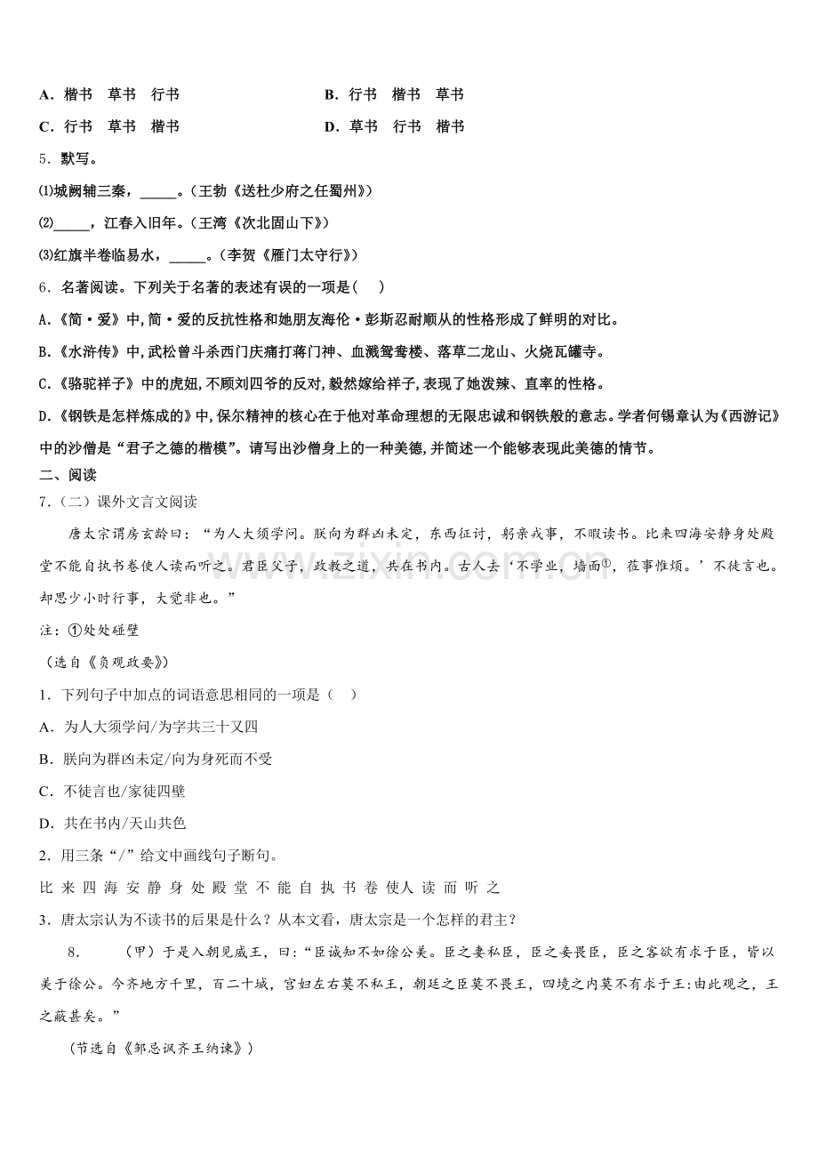 四川省绵阳富乐园际校2025-2026学年中考模拟第一次测试语文试题试卷含解析.doc_第2页