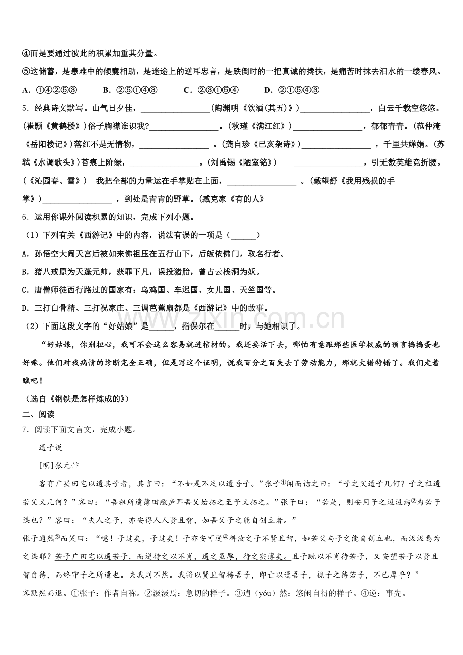 北京市丰台区第二中学2025-2026学年初三第二次大联考语文试题含解析.doc_第2页