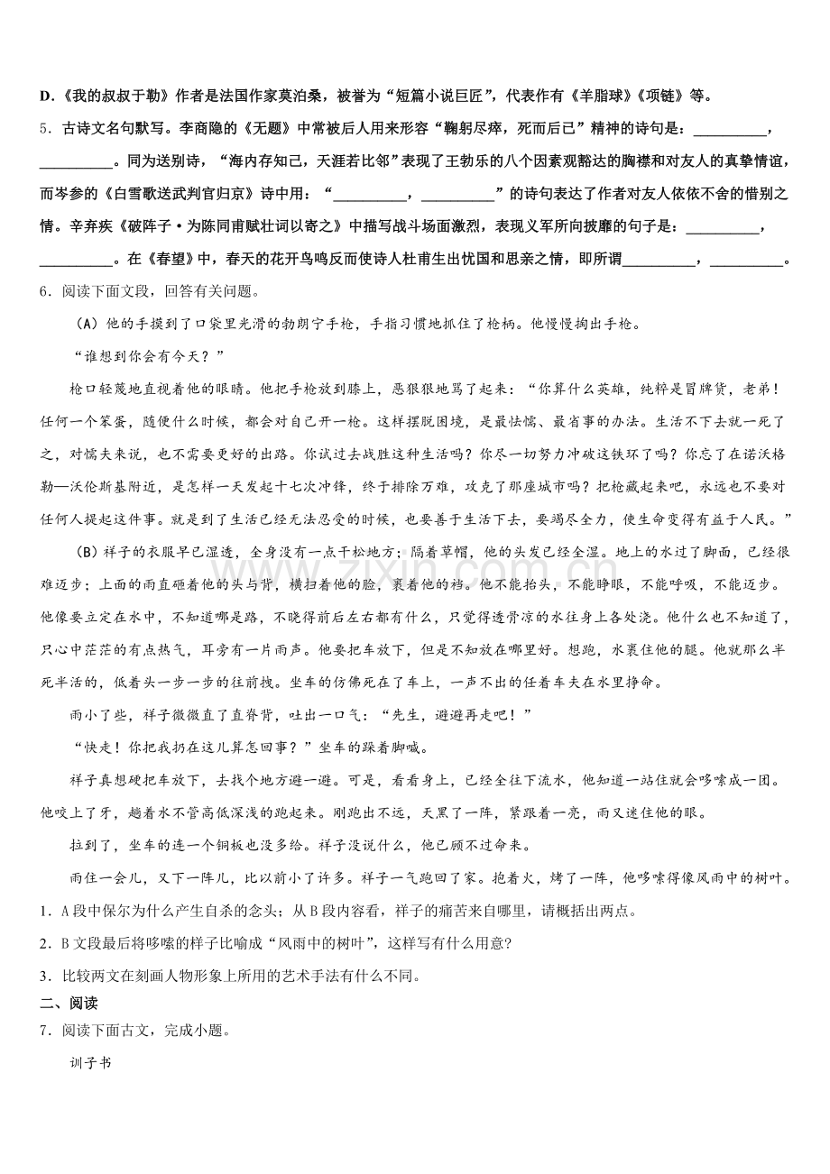 2025-2026学年苏州市工业园区斜塘校初三第二次联合考试语文试题含解析.doc_第2页